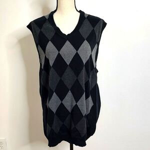 Axcess Men's Argyle Sweater Vest Cotton Black Gray Golf MCM 90s L